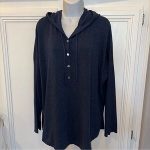 Eileen Fisher Pullover Womens Sz XL  Hooded Henley Sweater Blue Stretch Buttons